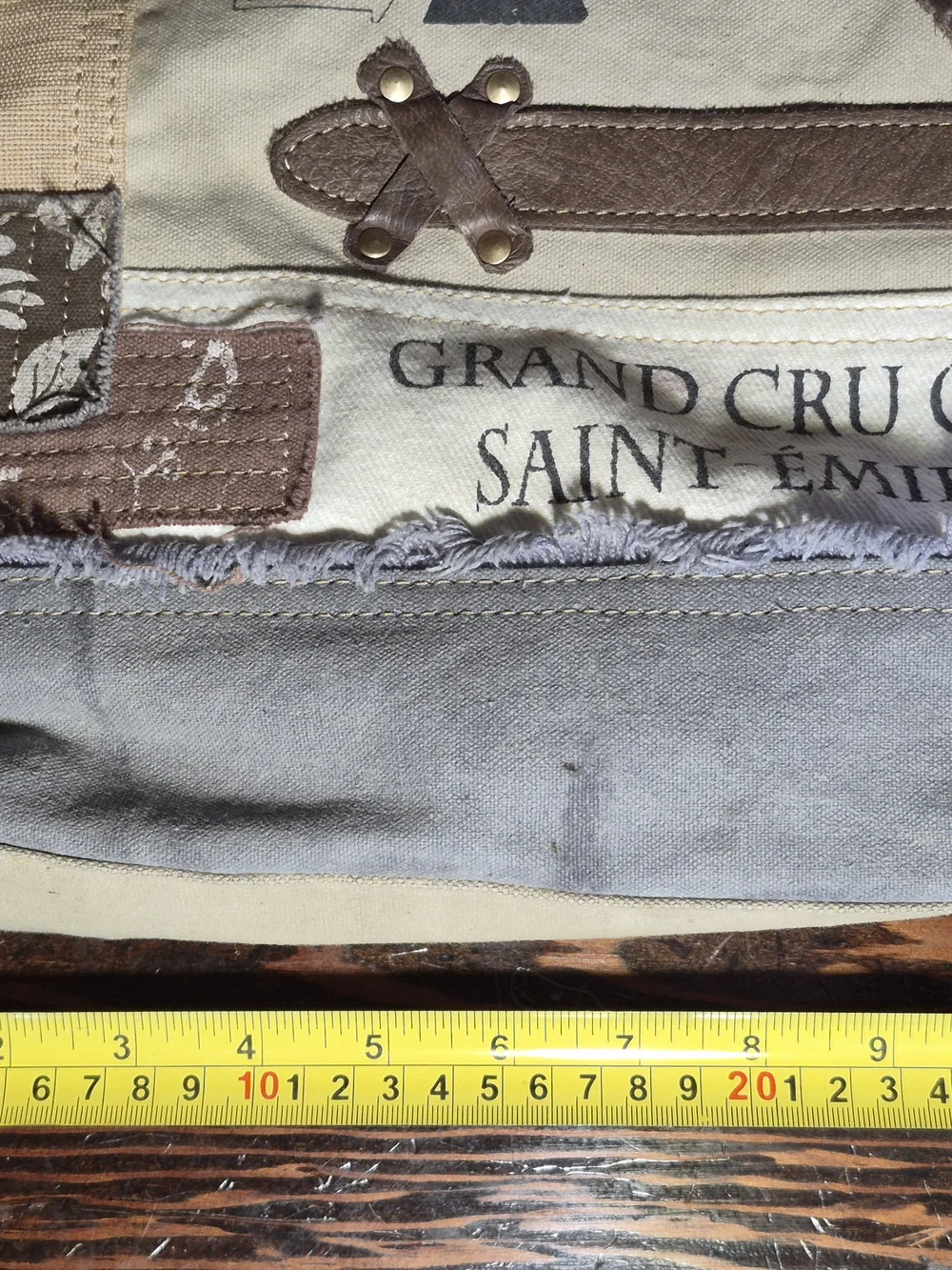 Myra Bag Patchwork Canvas Messenger in Brown, Cream, Gray